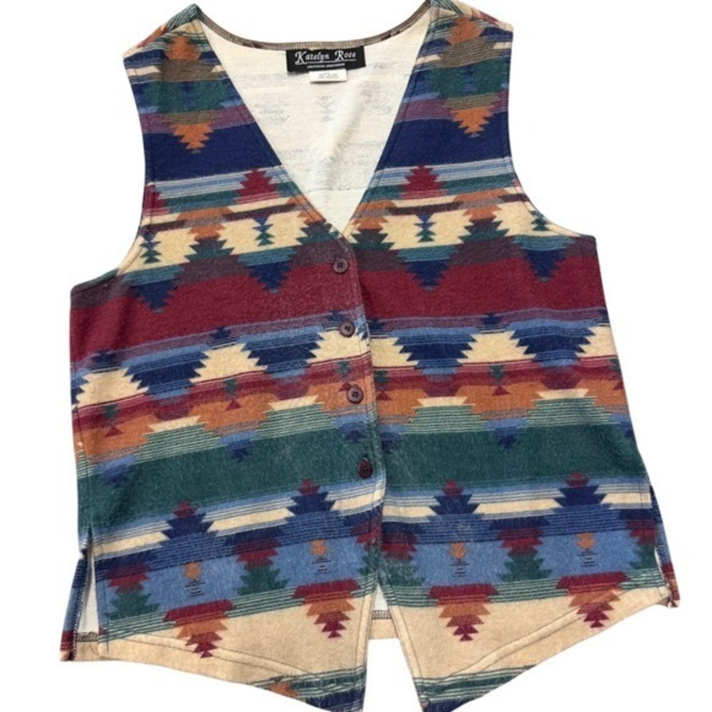 Vintage Katelyn Rose‎ Womens Medium Southwestern Geometric Print Western Vest